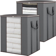 BLACKBOXES Extra Large Blanket Storage Bags 120L 2 Pack Comforter Storage Bags with Reinforced Handles Breathable Clothes Storage Containers for King Comforter Bedding Pillow Sheet Grey (Grey 2)
