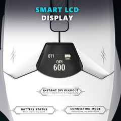 EvoFox Banshee 2 Tri-Mode Wireless Gaming Mouse (2X BT, 2.4G & Wired), PixArt 3311 Sensor, 1000Hz Polling Rate, 12,000 DPI, LCD Display, 6 Programmable Buttons, Software Support, Onboard Memory-Black