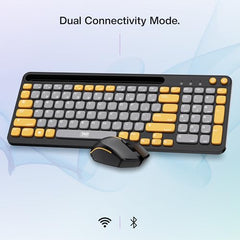 TAG KBWM 1100 Wireless 2.4GHz+Bluetooth Keyboard & Mouse Combo Kit with Tablet/Phone Holder, 98% Compact Layout, 10m Range, 1200DPI Mouse, for PC/Mobile/Tablet, Supports Windows/Mac/Linux/Android/iOS
