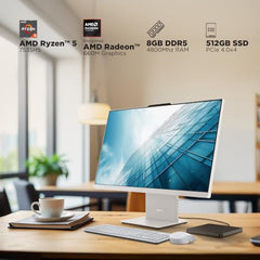 Lenovo Ideacentre AIO AMD Ryzen 5 7535HS 23.8" FHD IPS All-in-One Desktop(8GB RAM/512GB SSD/Win11/Microsoft 365 Basic + Office Home 2024/3Wx2 Speakers/5MP Camera/Wireless Keyboard & Mouse),F0HR009BIN