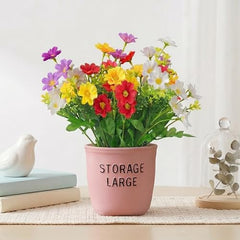 Dekorly Premium Artificial New Rose Flower with Pink Decorative Pot (Storage Large) – 22 cm Faux Flower Arrangement for Home Decor Living Room Bedroom Office Decor (1, Rose)