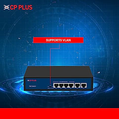 CP Plus 6 Ports Fast Ethernet with 4 PoE Ports (1000 Mbps) & 2 Uplink Ports (100 Mbps) POE Switch | Max. 30W Output of Single PoE Port | LED Light Indicators | Plug & Play - CP-DNW-HPU4H2-48-V2.
