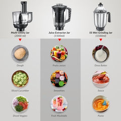 Prestige Prisma Pro 750W 5 Jars Mixer Grinder|Stainless Steel Jars 3U, Multi Utility Jar 1 U, & Juice Jar 1 U|6 Super-Efficient Blades|Black & Silver