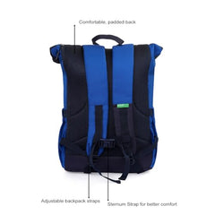 United Colors of Benetton Grand Slam 30L Roll-Top Backpack - Blue+Navy Color | Fits 14-inch Laptop | Secure Buckle Closure for Travel & Gym with 1-Year Warranty