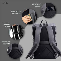 TRIPOLE Tusker Roller Top Laptop Backpack for Daily Use and Travelling | Water-repellent fabric, Anti Theft Pockets and Expandable size (Khaki)
