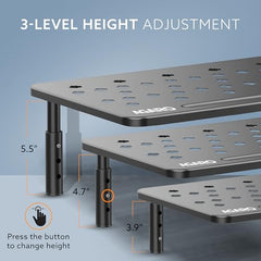 AGARO Monitor Stand for Desk, Laptop Stand & PC Riser, 3-Level Height Adjustable, Compatible with 24”, 27”, 29” & 32” Monitors, Laptop, CPU, Printer, Heavy-Duty Steel with Anti-Skid Pads, Black