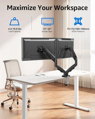 MOUNTUP Dual Monitor Stand for Desk, Monitor Arms for 2 Monitors 13-32 Inch | Holds 4.4-19.8lbs per Arm, VESA 75x75/100x100, Full Motion Monitor Mount for Home Office, C-Clamp & Grommet Base, Black