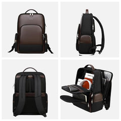 Aethon | Krossover 15.6-Inch Laptop Backpack | Water-Resistant with Multiple Pockets for Office, Travel | Shoulder Bag Made with Vegan Microfiber Leather (BLUE + BROWN)
