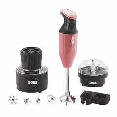 BOSS Genius Portable Hand Blender | 5 Years Warranty* | Powerful 275 Watts Motor | Chopper & Chutney Attachments | Variable Speed Control | Isi-Marked, Grey