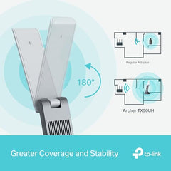 TP-Link AX1800 Wi-Fi 6 Dual Antennas High Gain Wireless USB 3.0 Adapter, Dual-Band, Auto Driver, MU-MIMO, Low- Latency, 1-Meter Cable, Supports Windows 10/11, Highly Secure WPA3 (Archer TX20U Plus)