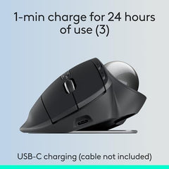 Logitech MX Ergo S Advanced Wireless Trackball Mouse with Free Adobe Subscription, USB-C Rechargeable Wireless Ergonomic Mouse with Bluetooth and Encrypted Dongle, 6 Programmable Buttons, for PC/Mac