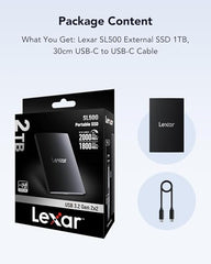 Lexar Portable SSD External 1TB, USB 3.2 Gen 2x2, Up to 2000MB/s Read & 1800MB/s Write, Compatible with Type-C Laptops, iPhone 16/17, Smartphones, Tablets, PS5, Xbox, Slim & Lightweight, SL500, Black