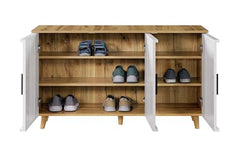DeckUp Halo 3-Door Shoe Rack (Wotan Oak & White, Matte Finish)