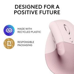 Logitech Lift Vertical Ergonomic Mouse, Wireless, Bluetooth or Logi Bolt USB Receiver, Quiet clicks, 4 Buttons, Compatible with Windows/macOS/iPadOS, Laptop, PC - Graphite