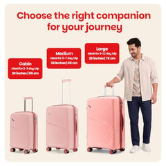 LAttitude By Provogue Meridian Set of 2 Trolley Bags Cabin + Medium Polypropylene Hard Suitcase, 8 Spinner Wheels, 2-Pocket Convipack, Recessed Number Lock for Men & Women Blossom Pink/Megenta Pink