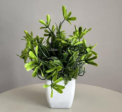 Litleo Plastic Artificial Plants Mini, Eucalyptus Potted Faux Decorative Grass Plant For Home Decor, Indoor, Office, Desk, Shelf, Table Decoration (Pack Of 4), Green