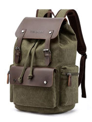 FUR JADEN Eco Friendly Travel 4 Compartment Laptop Backpack Made of Water Resistant Sustainable Canvas and Vegan Leather for Unisex for Travel Hiking Work (Coffee)