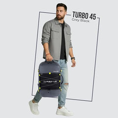 Gear Turbo 21"/45L Large Water Resistant Anti theft Laptop Backpack with Raincover | Backpack | Daypack |Briefcase | Travel Bag For Men/Women (Black - Grey)