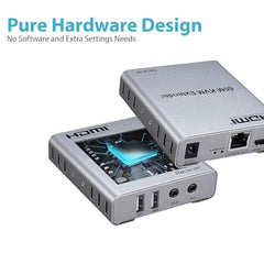 MICROWARE KVM HDMI Extender 60M - 1080P HD Video and USB Keyboard Mouse Control Signal Booster Over Single Cat5e/6 Cable with - Transmitter and Receiver Set for DVR/NVR/PC/Gaming/Server/Control Room