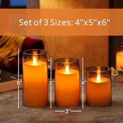 Flameless LED Pillar Candle Set of 2 | Acrylic Fiber Glass | Dancing Faux Wick | Remote Control with Battery Operated 3 AA | Home Décor & Gifting | 3" D x 6" H | Red