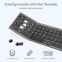 Foldable Bluetooth Keyboard, Tri-Folding Portable Wireless Keyboard with Touchpad, Mini Ergonomic Folding Keyboard Ultrathin, Sync up to 3 Devices, for Windows iOS, Android