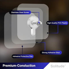 Solitude 20 Pieces Self Adhesive Screw Hangers | Nail Free Wall Hooks for Hanging Picture Frames, Wall Clocks, and Mirrors | Heavy Duty No Drilling Sticky Hooks for Home and Office
