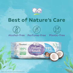 Himalaya Nature Touch Water Wipes for Baby's Sensitive Skin | 72NxPack of 3 | With Organic Coconut Oil | 99% Pure Water | 100% Plant-Based Biodegradable Wipes