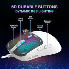 Ant Esports Virtus100 Wired RGB Gaming Mouse | Light Weight |6D Durable Buttons | High Performance Up to 12800 DPI 1000Hz Polling Rate | AI Sensor | 20M Click | Software Support Esports Mouse_ White