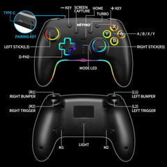 NITHO NEON DARK OPS Wireless Gaming Controller for PC Windows, Switch, Switch 2, Android and iOS, Gamepad with Hall Effect Triggers, Turbo, Programmable Buttons, 6-Axis Motion Control, Dual Vibration, RGB Lighting - Black