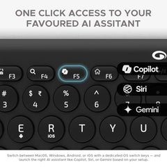 Amkette Optimus XL Plus Rechargeable Wireless Keyboard/Bluetooth Keyboard for PC, Compact Design. Powerful firmware. 2.4G+3xBT, One Click Device Switching & AI Access, Dual OS Layout (Black)