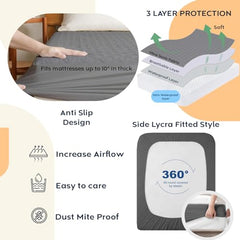 Ayka 100% Waterproof King Size 78x72 inch Cotton Quilted Mattress Protector Breathable Hypoallergenic Noiseless Ultra Soft Elastic Fitted Bed Protector Mattress/Bed Cover (Grey, King (78 * 72”))