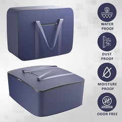 Kuber Industries Pack of 3 Storage Bag | Clothes Storage Bag | Rexine Underbed Storage Bag | Wardrobe Organizer for Blanket-Comforters | Foldable Attachi Bag | Black Patti | Large | Grey