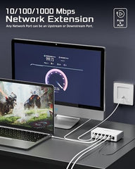 FEDUS Nextport-8000, 8 Port Gigabit Ethernet Switch 1000Mbps, High-Speed Network Splitter & LAN Hub, Plug & Play, Fanless, Desktop Switch for PC, Internet Cable, Laptop, Gaming, Router, NAS, CCTV, TV