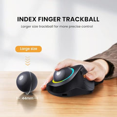 ProtoArc EM03 Wireless Bluetooth Trackball Mouse, Ergonomic RGB Rollerball Rechargeable for Computer, Laptop, 3 Device Connection & Index Finger Control for iPad, Mac, Windows - Graphite