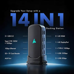 Type C 14 in 1 Wozoyo Docking Station, PD 100W, 2X4K@60Hz HDMI,4K DisplayPort, 2XType-C 10Gbps, USB 10Gbps, Gigabit Ethernet, AUX Port,Universally Compatible Thunderbolt 4,macOS,Windows,Android & iOS