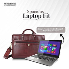 HAMMONDS FLYCATCHER Genuine Leather Office Bag for Men - 15.6 Inch Laptop Bag for Men, Adjustable Strap, Multi Compartments - Ideal for Office, Travel, Daily Use - 1 Year Warranty - Brown