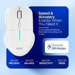 Acer Prism Dual Mode Wireless Mouse I 2.4G + Bluetooth I Silent Click I 3200 DPI (800-1200-2400-3200) I Rechargeable 500mAh I RGB LED I 6 Buttons I Lightweight 87g I Ergonomic Design for Laptop PC Mac