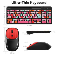 Retro Wireless Keyboard and Mouse Combo, Full-Size USB Keyboard with Round Keycaps, 2.4GHz Wireless for Desktop, Laptop and Computer (Green-Colorful)