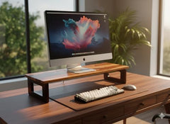 WELL KNOWN 72Cm Long Wooden Computer Monitor Stand, Monitor Riser Desk Shelf Desktop Stand TV Laptop Riser (72cm Long, Single Shelf) (d)