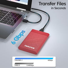 Sounce 2.5-Inch SATA to USB Type-C 3.1 External HDD/SSD Enclosure | 6Gbps UASP Speed | Tool-Free Design | Compatible with 7mm & 9.5mm Drives up to 6TB | Plug & Play | Shockproof Portable Case (Type C)