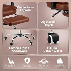 Kepler Brooks Italia Premium Leatherette Office Chair for Work | 3-Years Warranty | Boss Chair for Office, Ergonomic Executive Chair, Cushioned Arms & Seat, Leg Rest, Heavy Duty Metal Base (Black)