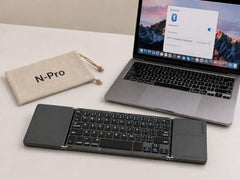 N Pro Portable Foldable Bluetooth Keyboard (2.2) Dark Grey with Touchpad, Wireless Slim Folding Keyboard, USB-C Rechargeable Pocket Size Travel Keyboard for iPad, Tablet, Laptop & Android Devices