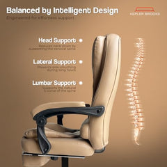 Kepler Brooks Italia Premium Leatherette Office Chair for Work | 3-Years Warranty | Boss Chair for Office, Ergonomic Executive Chair, Cushioned Arms & Seat, Leg Rest, Heavy Duty Metal Base (Black)