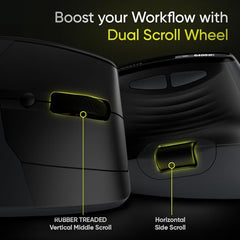 Amkette XS Natural Plus Programmable Vertical Wireless Mouse/Bluetooth Mouse, OLED Display Side Scroll, 6400DPI, 2.4G+3×BT+Wired, 7 Button, Rechargeable, Supports Web Software, 1000Hz, Black