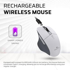 Amkette Hush Pro Epic M Rechargeable Wireless Mouse, Bluetooth Mouse | 3 Device Connectivity (2xBT&2.4G) with Top Mounted Device Switch Button, Silent Switches, Ergonomic Design, Upto 3200 DPI, Black