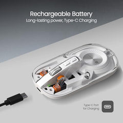 Portronics Toad 8 Transparent Wireless Bluetooth Mouse with Dual Wireless (BT + 2.4 GHz), Rechargeable Battery, Noise-Free Clicking, Show/Hide Desktop, Multi-Device Pair, Adjust Sensitivity (Grey)
