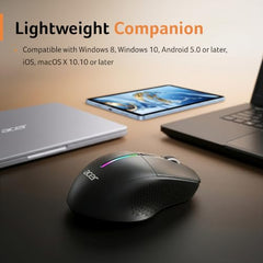 Acer Prism Dual Mode Wireless Mouse I 2.4G + Bluetooth I Silent Click I 3200 DPI (800-1200-2400-3200) I Rechargeable 500mAh I RGB LED I 6 Buttons I Lightweight 87g I Ergonomic Design for Laptop PC Mac