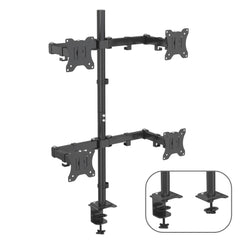UNIQ Mounts™ 4 Screen Monitor Mount for 13''-27'' Screens, Heavy Duty with 180° Swivel, 360° Rotation, +90°-85° Tilt, VESA 75x75/100x100, 8kg Weight Capacity per Arm,Clamp + Grommet