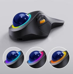 ProtoArc EM03 Wireless Bluetooth Trackball Mouse, Ergonomic RGB Rollerball Rechargeable for Computer, Laptop, 3 Device Connection & Index Finger Control for iPad, Mac, Windows - Graphite