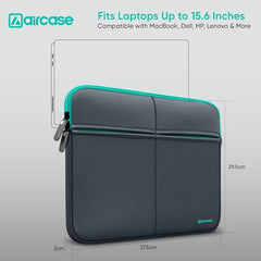 AirCase 6 Pocket Neoprene Laptop Sleeve for 13-15.6 Inch Laptops | Waterproof Laptop Cover Bag | Case with Charger & Accessory Pockets | All Brands & Chromebooks | Grey